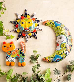 Handcrafted Clay Ceramic Crescent Moon Wall Art Painted in Traditional Mexican Talavera Style