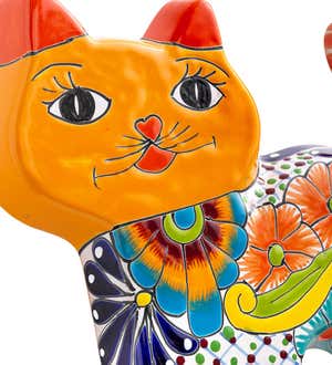 Ceramic Cat Wall Art Painted in Traditional Talavera Style