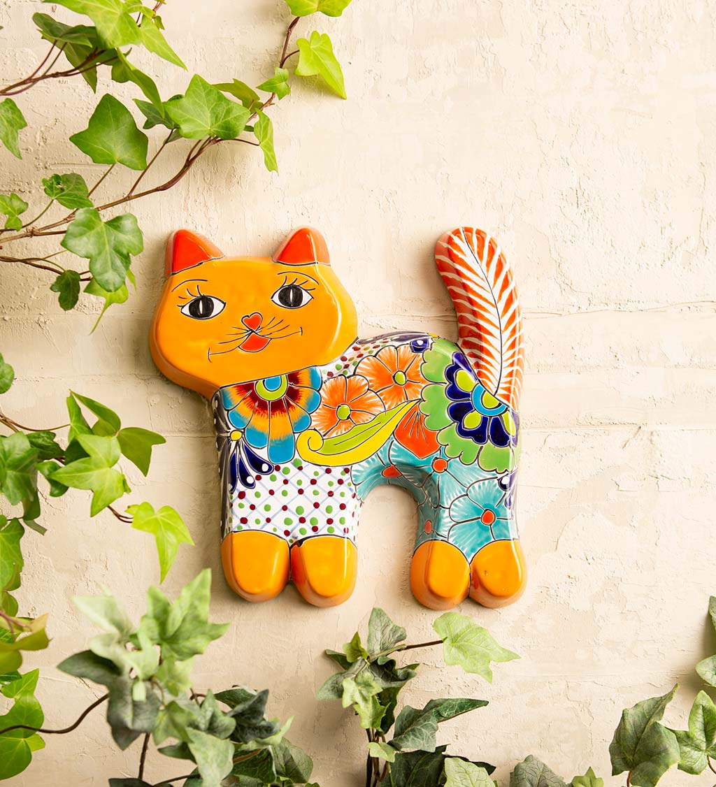 Ceramic Cat Wall Art Painted in Traditional Talavera Style