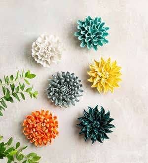 Handcrafted Ceramic Flower Wall or Tabletop Sculpture - Teal