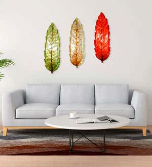 Handcrafted Metal and Capiz Large Leaf Wall Art - Green