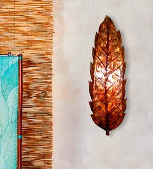 Handcrafted Metal and Capiz Large Leaf Wall Art - Green