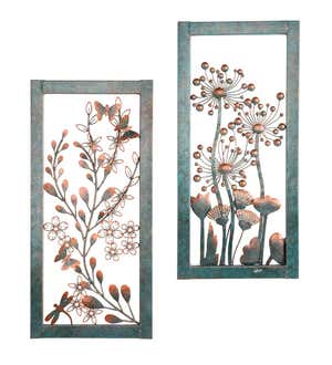 Handcrafted Metal Wall Art with Copper-Colored and Patina-Like Finishes, Set of 2