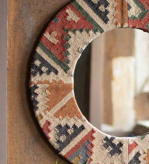 Southwestern Design Kilim Fabric Framed Round Mirror
