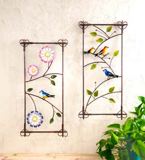 Handcrafted Blue Bird and Flowers Indoor/Outdoor Metal Wall Art