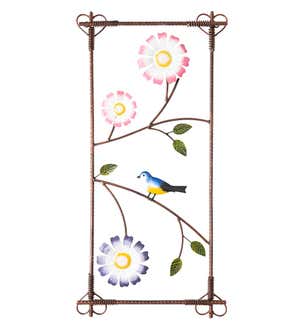 Handcrafted Blue Bird and Flowers Indoor/Outdoor Metal Wall Art