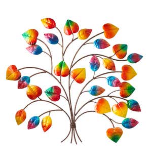 Handcrafted Rainbow Colors Fall Leaves Indoor/Outdoor Metal Wall Art