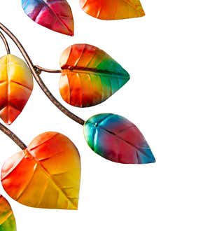 Handcrafted Rainbow Colors Fall Leaves Indoor/Outdoor Metal Wall Art