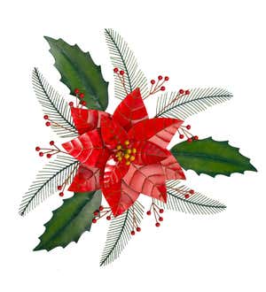 Handcrafted Indoor/Outdoor Metal Poinsettia and Holly Wall Art