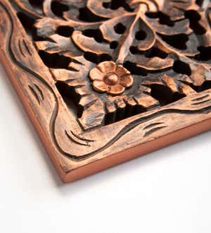 Intricate Copper-Colored Wood Wall Panel