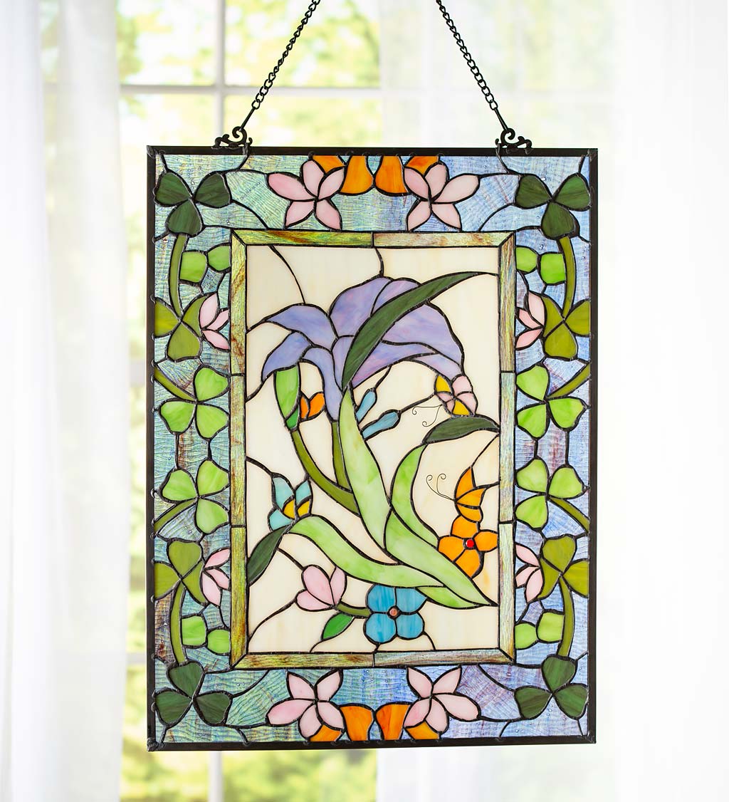 Stained Glass Lily Hanging Panel
