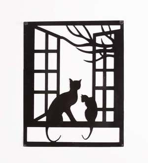 Two Cats in Window Metal Wall Art