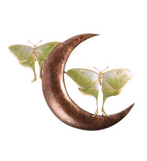 Handcrafted Metal Luna Moths and Crescent Moon Wall Art
