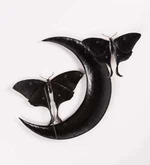 Handcrafted Metal Luna Moths and Crescent Moon Wall Art