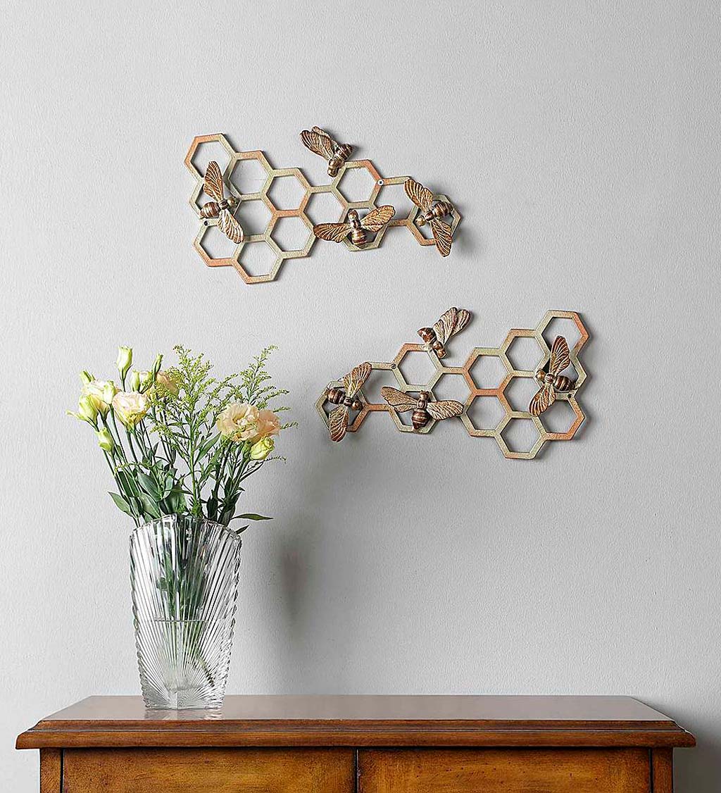 Bee and Honeycomb Wall Hanging, Set of 2