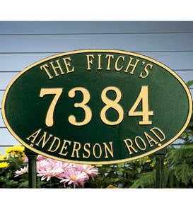Oval Address Plaque - Green with Gold