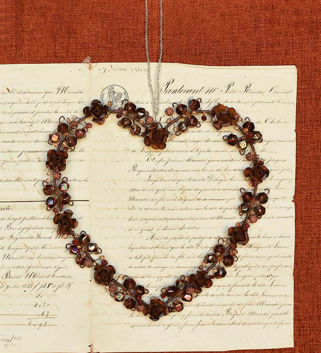 Vintage-Inspired Iron and Glass Beaded Flower Heart