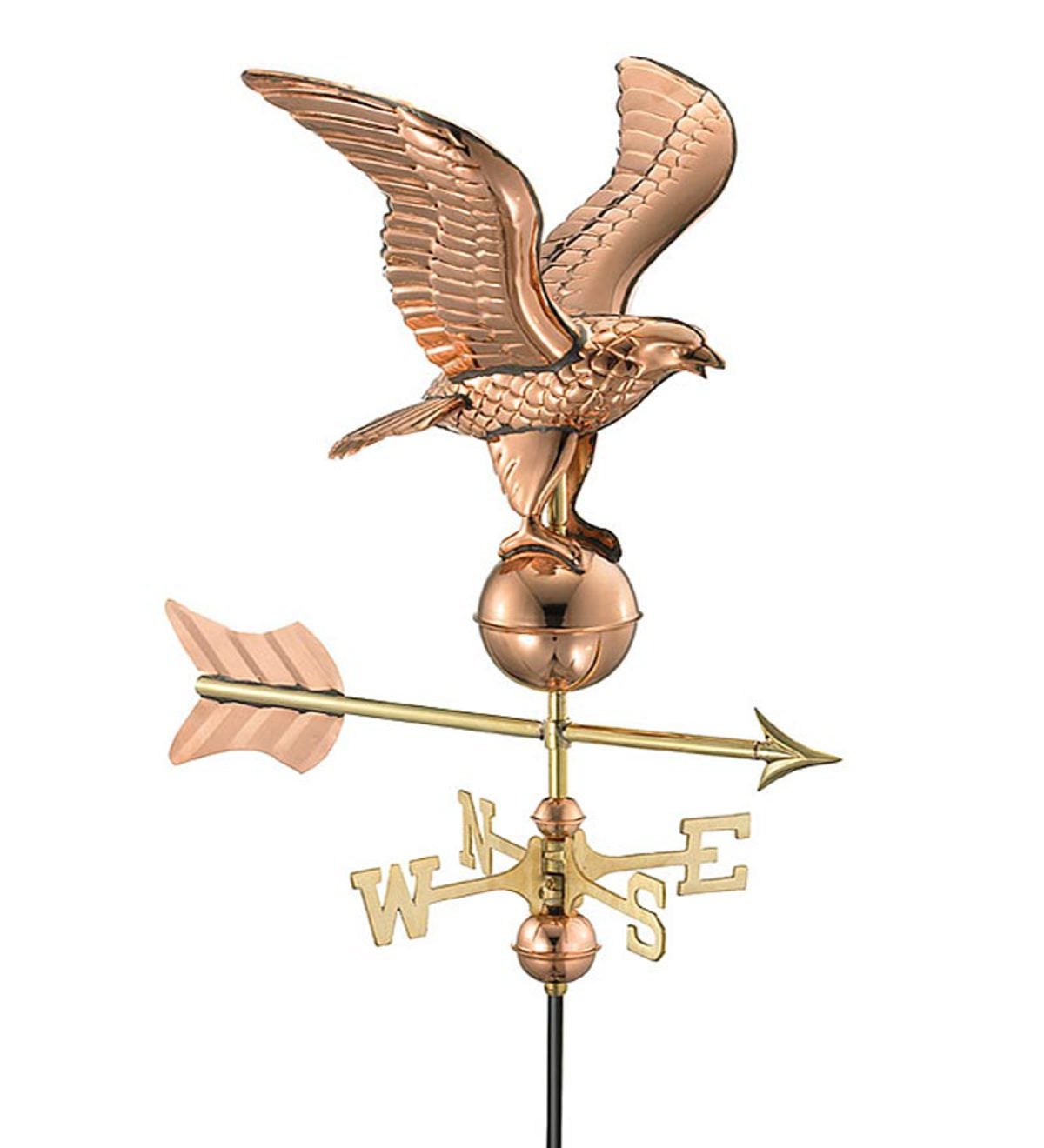Handcrafted Eagle Garden Weathervane With Pole In Polished Copper