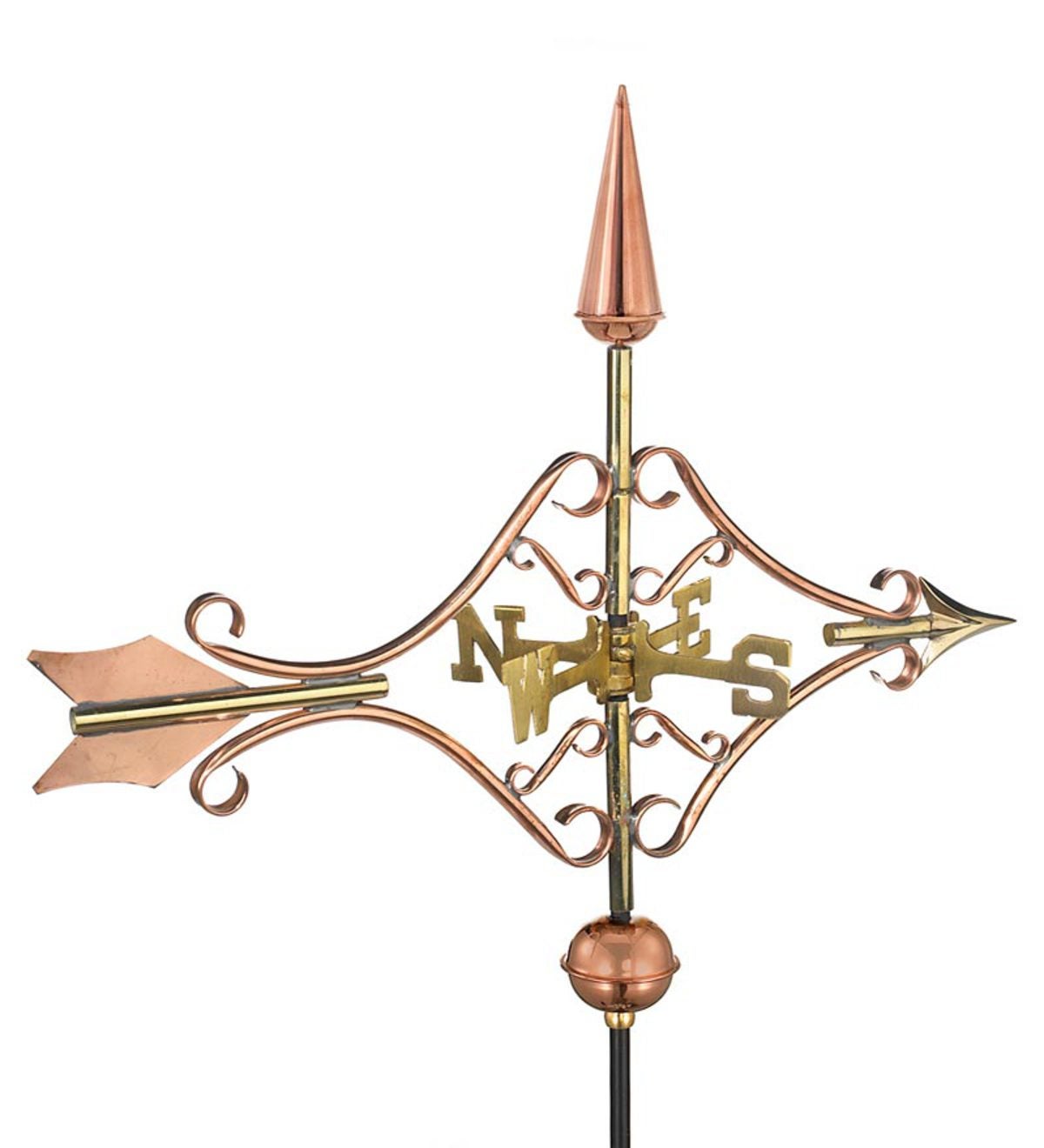 Handcrafted Victorian Arrow Garden Weathervane With Pole In Polished Copper