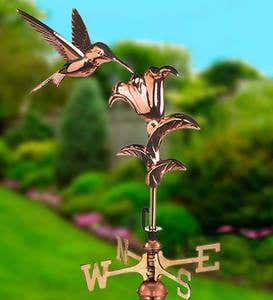 Copper Hummingbird Garden Weathervane with Pole