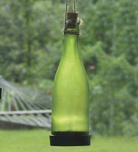 Metal Bottle Tree With Set of 10 Solar-Powered Bottles - Green