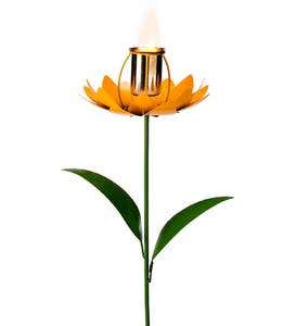 Handcrafted Metal Flower Firepot Garden Stake - Yellow
