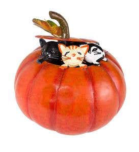 Metal Kittens in a Pumpkin Sculpture