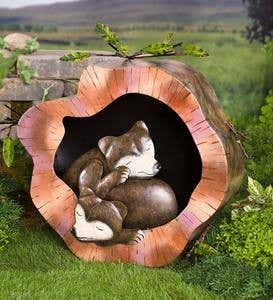 Sleeping Bears in a Log Metal Sculpture
