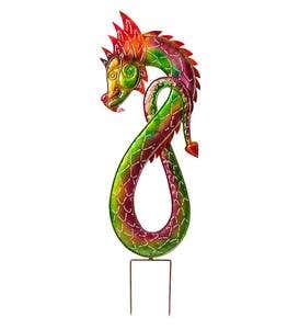 Left-Facing Colorful Metal Dragon Garden Stake