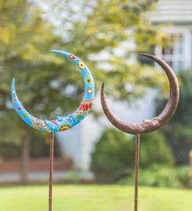 Metal Man in the Moon Garden Stake - Multi-Colored