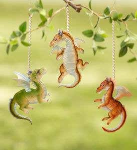 Staked or Hanging Metal Baby Garden Dragons, Set of 3