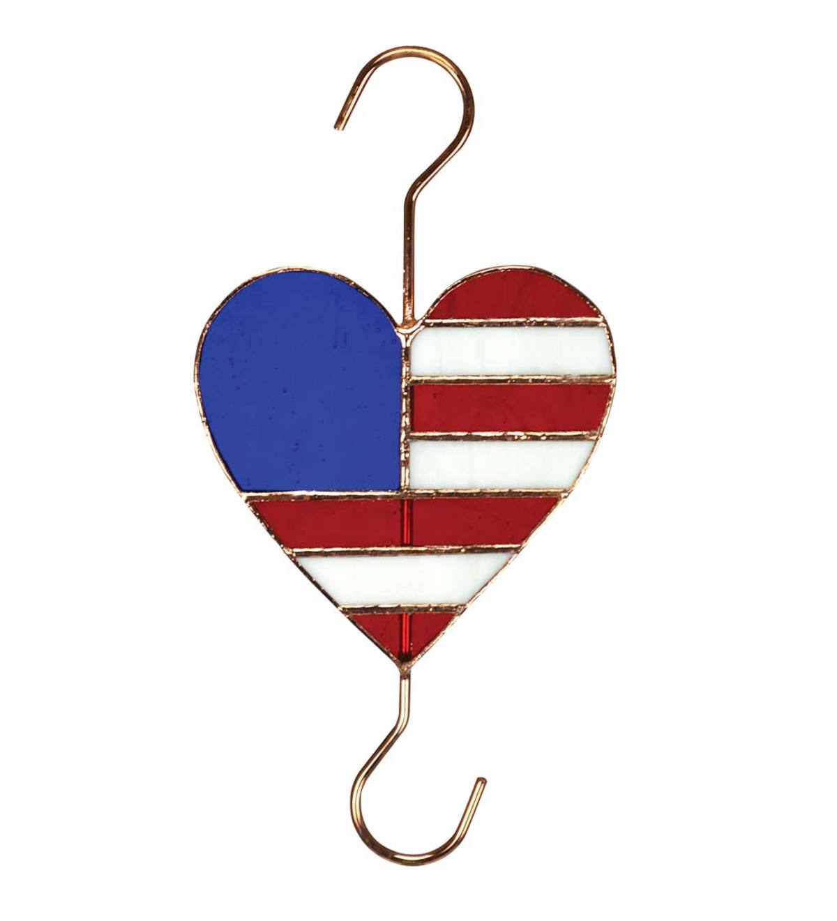 Patriotic Stained Glass and Metal Heart Garden Hook