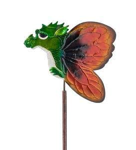 Handcrafted Metal Baby Dragon with Butterfly Wings Garden Stake