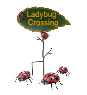 Special! 4-Piece Metal Ladybug Crossing Garden Decoration