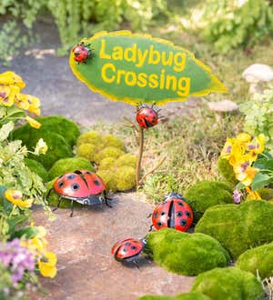4-Piece Metal Ladybug Crossing Garden Decoration