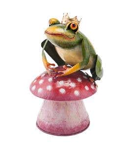 Metal Frog Prince on Mushroom Throne Statue