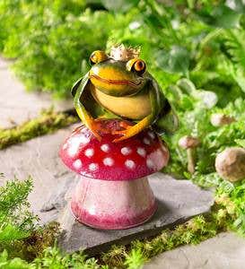Metal Frog Prince on Mushroom Throne Statue