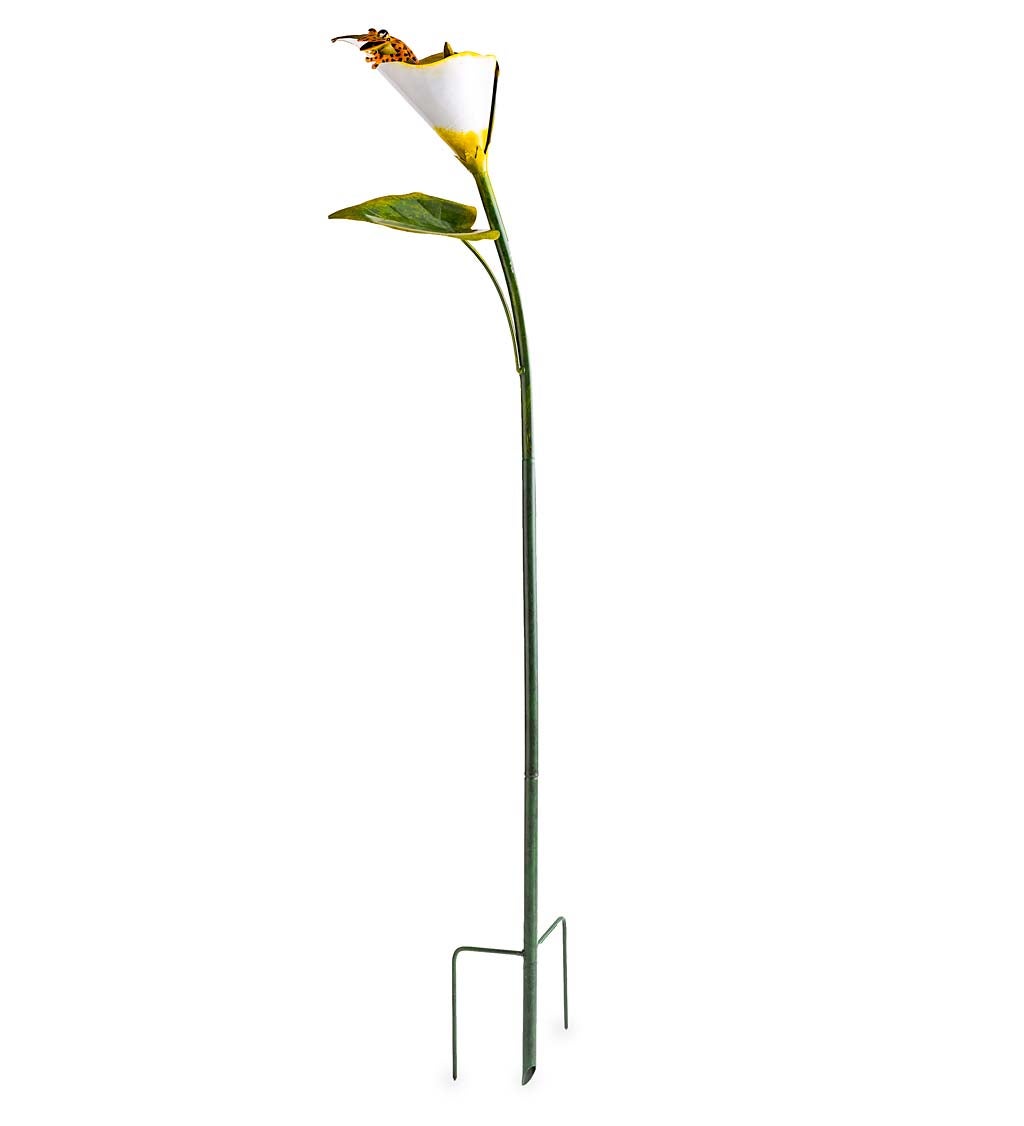 Colorful Handcrafted Metal Frog on Flower Garden Stake - Cala Lily