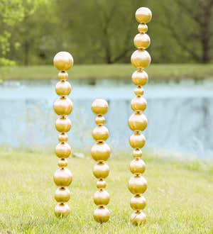 Metal Tower Garden Stakes With Multiple Sized Spheres, Set of 3 - Gold