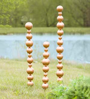 Metal Tower Garden Stakes With Multiple Sized Spheres, Set of 3 - Gold