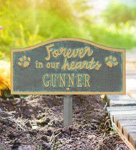 Forever In Our Hearts Customizable Metal Pet Memorial Marker Stake - Verdigris