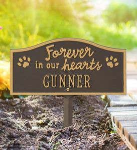 Forever In Our Hearts Customizable Metal Pet Memorial Marker Stake - Black