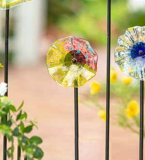6" Handcrafted Blown Glass Flower With Metal Garden Stake - Yellow