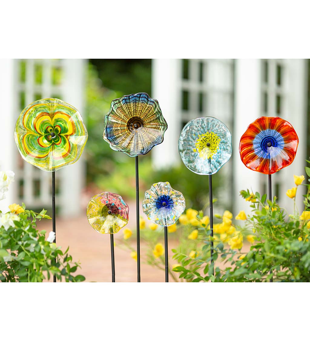 Handcrafted Blown Glass Flower Garden Stake