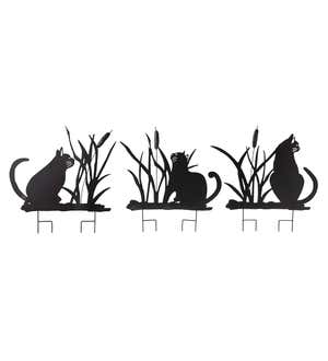 Cats and Cattails Metal Silhouette Garden Stakes, Set of 3