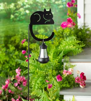 Metal Cat Silhouette Garden Stake with Solar Lantern