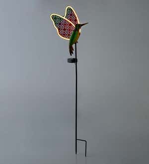 Colorful Metal Hummingbird Garden Stake with Solar-Powered Light