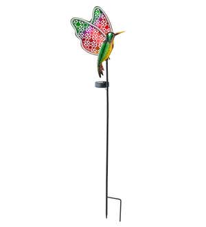 Colorful Metal Hummingbird Garden Stake with Solar-Powered Light