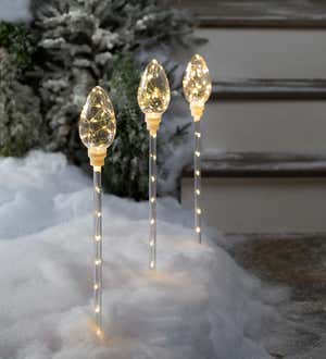 Battery-Powered LED Lighted Holiday Garden Stakes, Set of 3 Connected