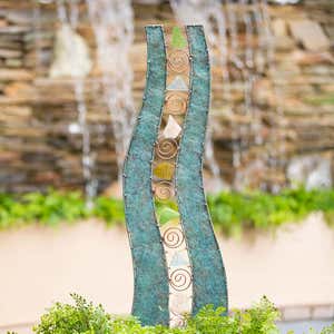 Handcrafted Wavy Metal and Glass Garden Sculpture